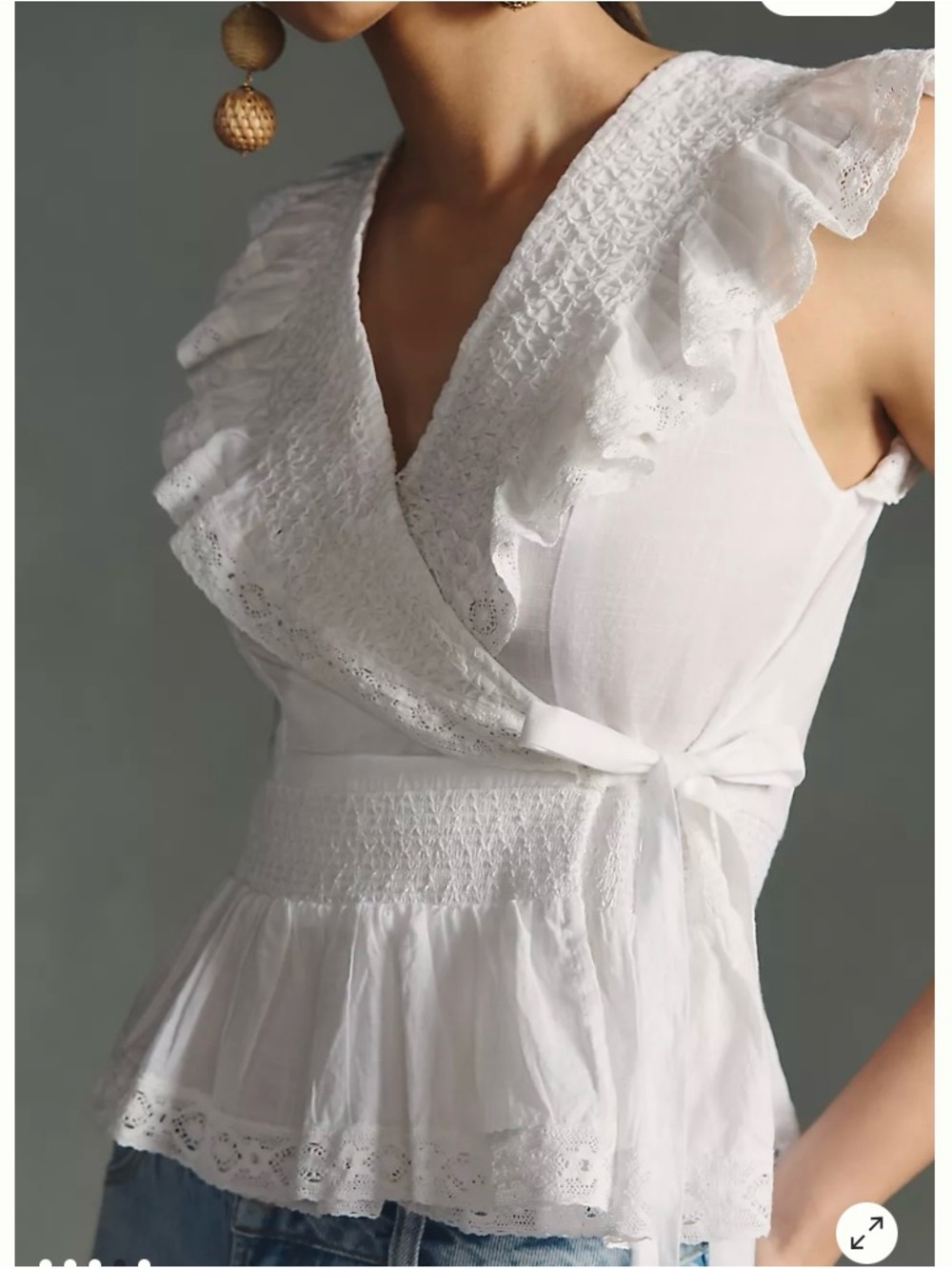 Anthropologie v neck wrap style top in White